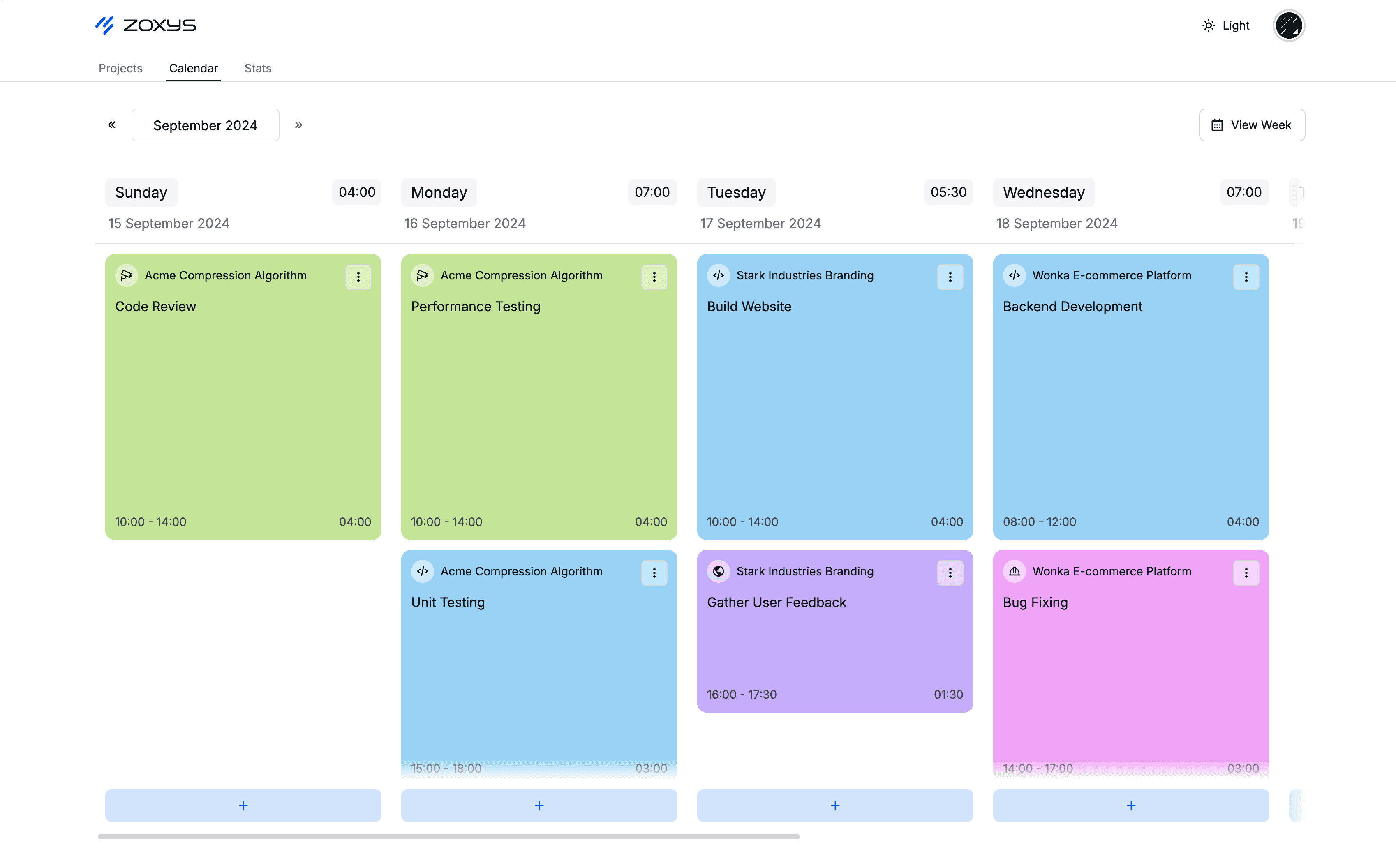 Calendar Page Screenshot